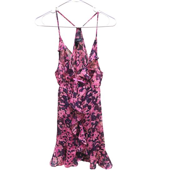 Cynthia Rowley Sheer Pink Floral Mini Dress Halter Back Dress Size M - Picture 1 of 5